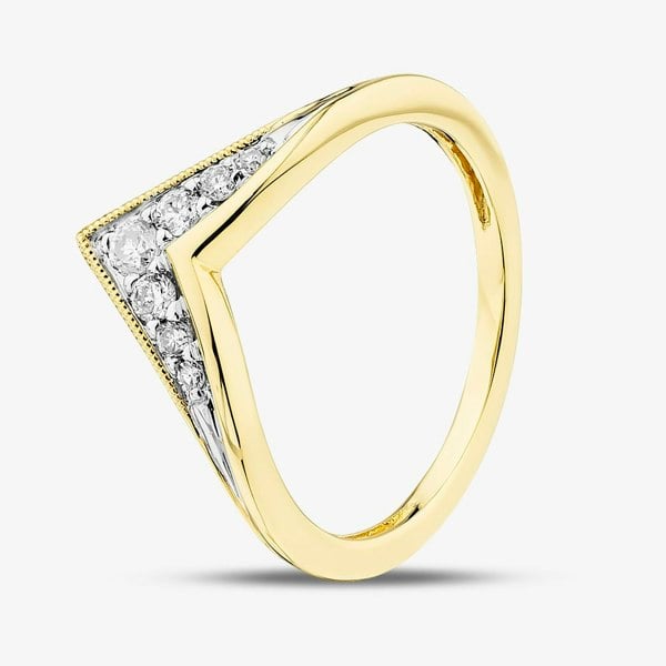 T. H. Baker 9ct Yellow Gold 0.15ct Brilliant Cut Diamond Ribbed Wishbone Ring THR35734-15