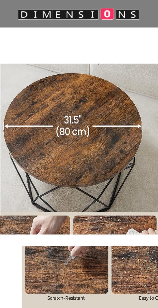 Modcraft Industrial Round Coffee Table with Steel Frame