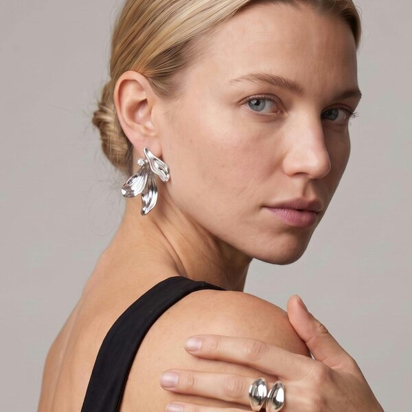 Uchi & Soto Kinmokusei Silver Petal Statement Earrings
