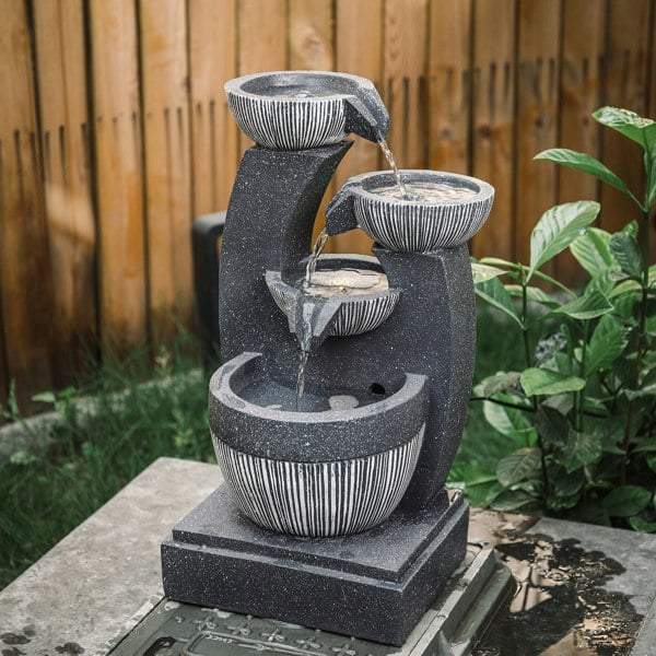 Cascading Bowls Garden Water Feature Fountain 4-Tier Fountain LED Fountain Fountains & Waterfalls Living and Home