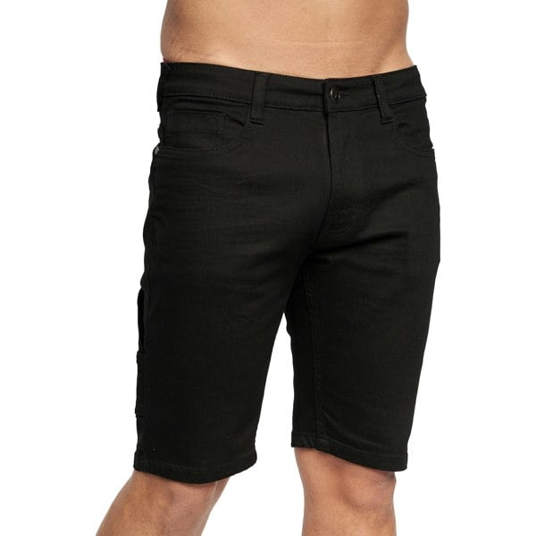 Crosshatch Mens Carpenter Denim Vintage Shorts - Black Wash