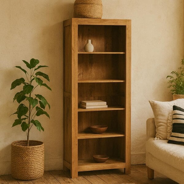 Wyld Haus Manila Light Mango Wood Large 5 Shelf Open Bookcase