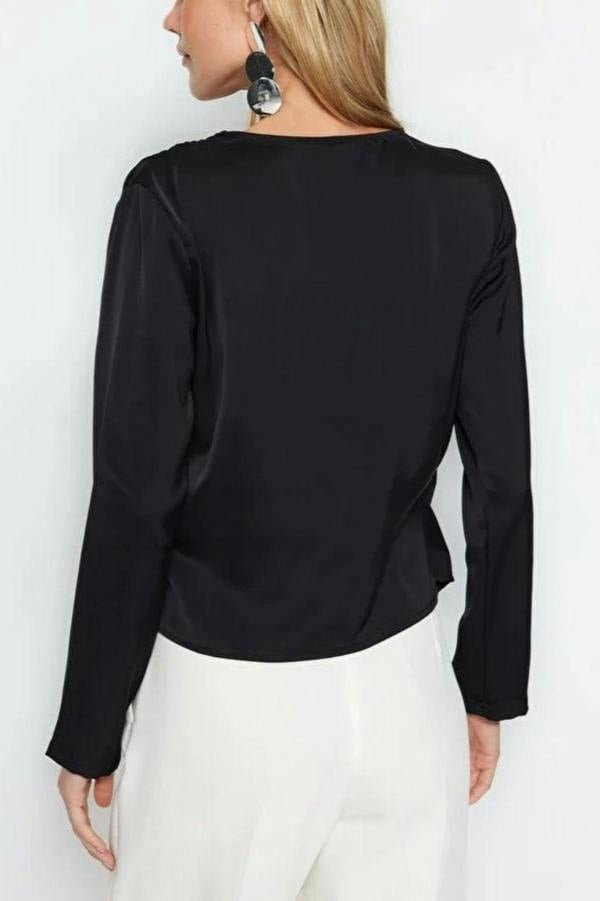 WOVCOR V-Neck Satin Woven Blouse