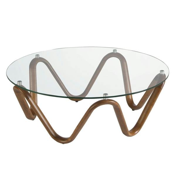 Angel Cerdá Round Tempered Glass and Walnut Round Coffee Table 2124