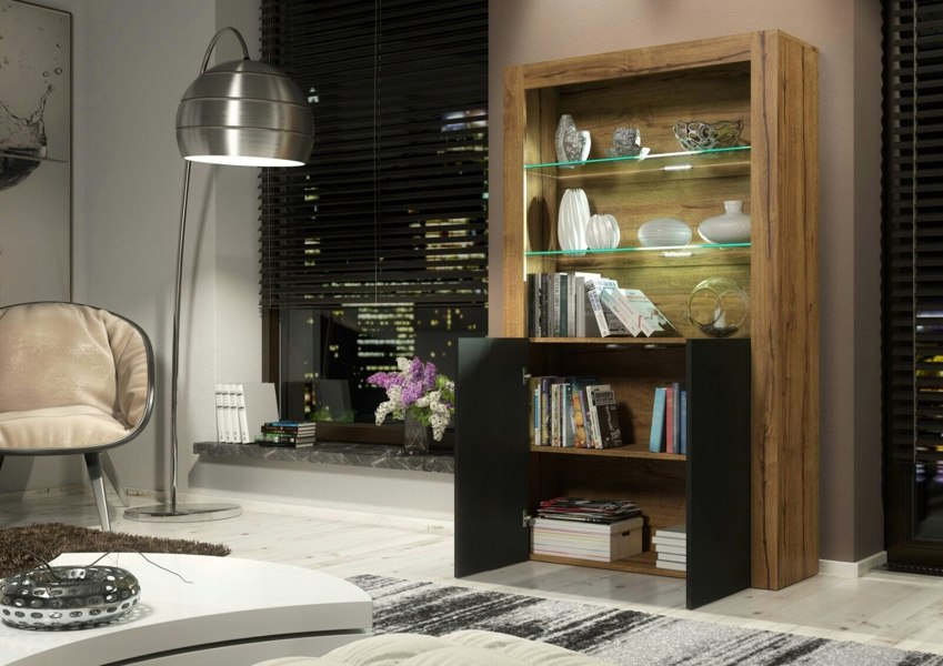 Mex Furniture Premium 170cm Cabinet Sideboard Matt Doors Cupboard & Display Unit & Free LED Lights