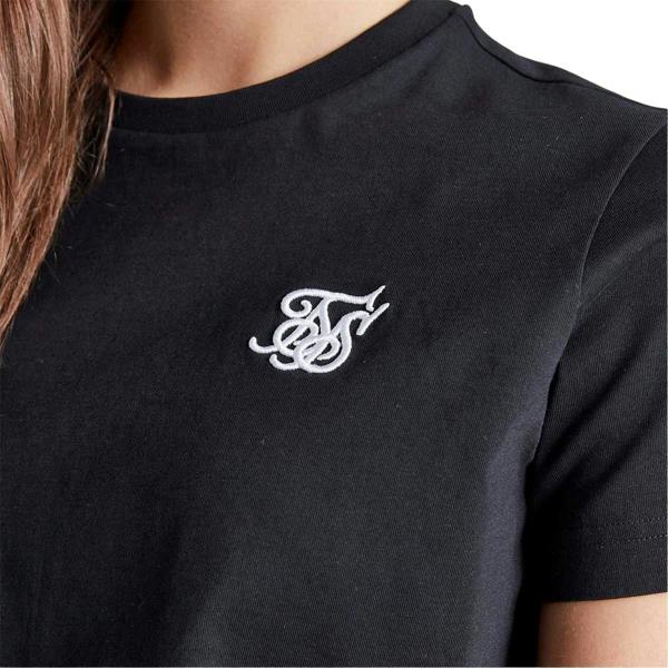 SikSilk Womens/Ladies Logo Regular Crop T-Shirt - Black - 