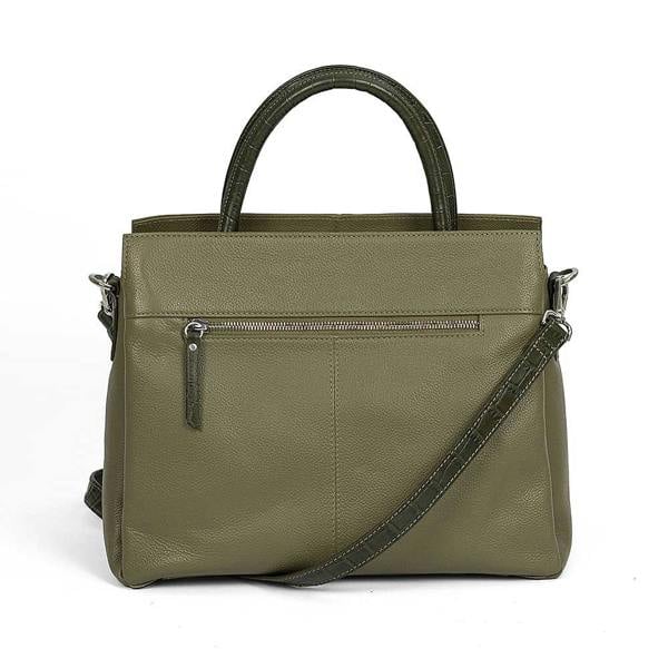 Pia Olive Green Leather Bag, Convertible Shoulder Bag to Tote
