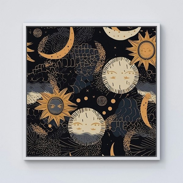 Warren Reed Gold Sun and Moon Framed Canvas