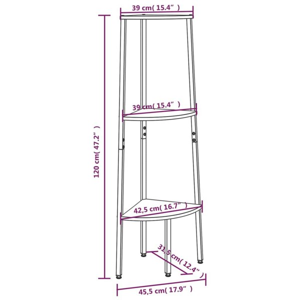 Berkfield 3-Tier Corner Shelf Black 45.5x31.5x120 cm