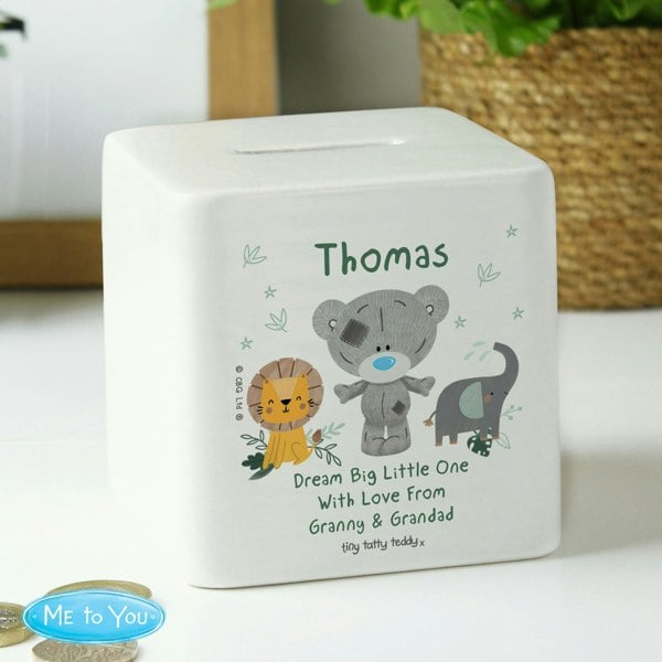 Personalised Memento Company Personalised Tiny Tatty Teddy Jungle Animals Money Box