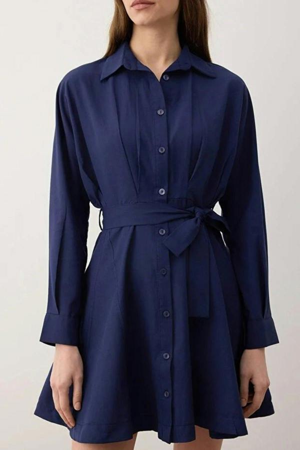 WOVCOR Mini Woven Shirt Dress with Belt Detail