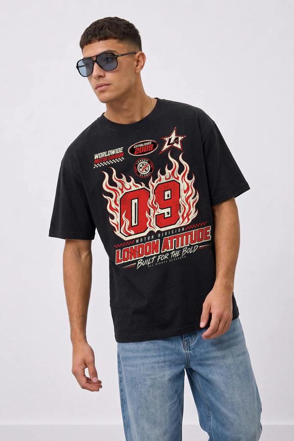 London Attitude Racing Oversized Heavyweight Graphic T-Shirt