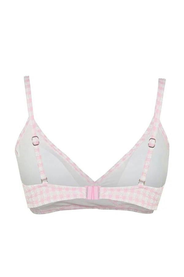 WOVCOR Plaid Textured Triangle Covered Bikini Top