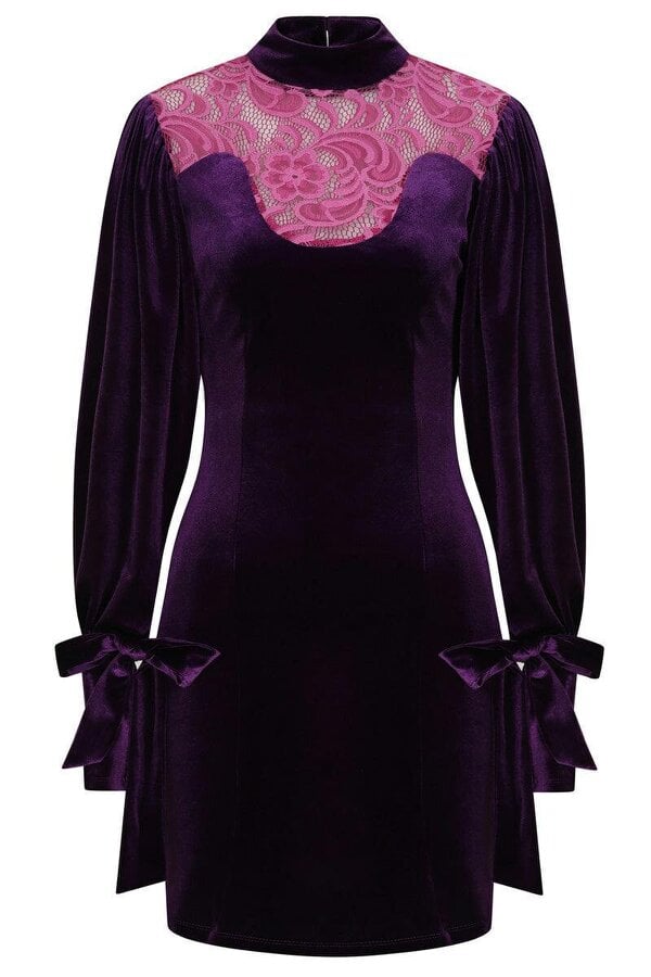 HotSquash Tie Sleeve Velvet Mini Dress