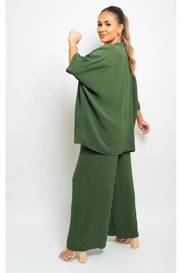 Mollie Drawstring Gathered Waist Wide Leg Trouser - Khaki