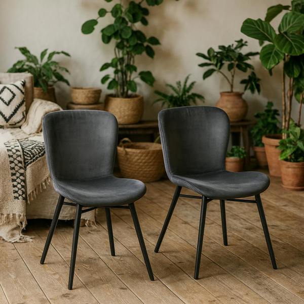 Wyld Haus Set of 2 Acorn Dark Grey Upholstered Dining Chairs