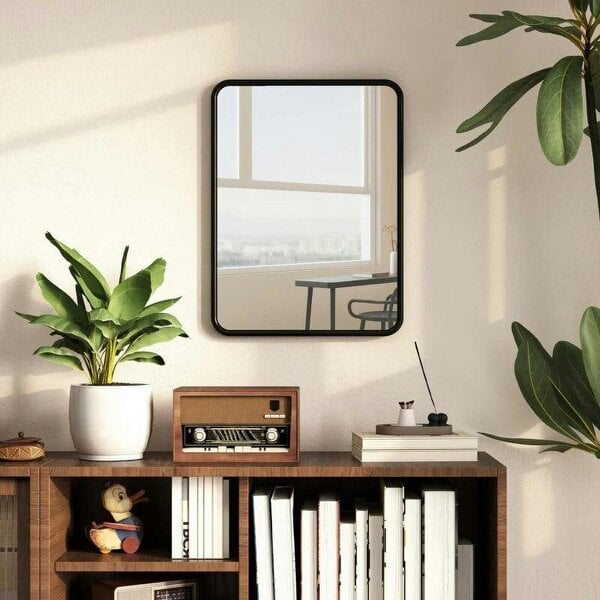 Bobobiy Rectangular Wall Mirror with HD Glass - Black - Black