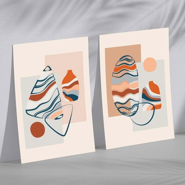Sage Green Geometric Pineapple Fruit Set of 2 Art Prints