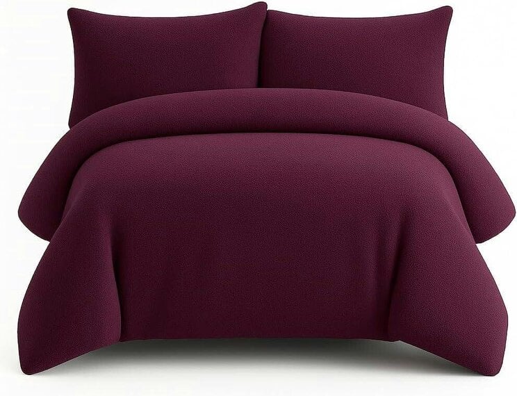 Night Zone Teddy Fleece Duvet Cover Set – Soft Warm Teddy Bear Bedding with Pillowcases - Plum