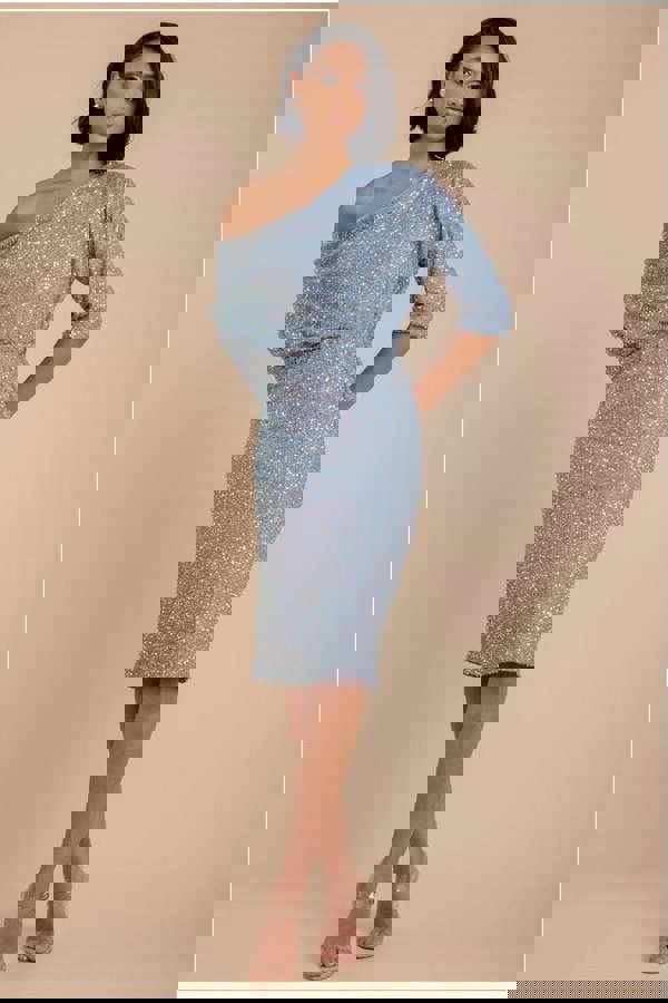 Sequin Cowl Neck Midi Dress - Silver DR3497