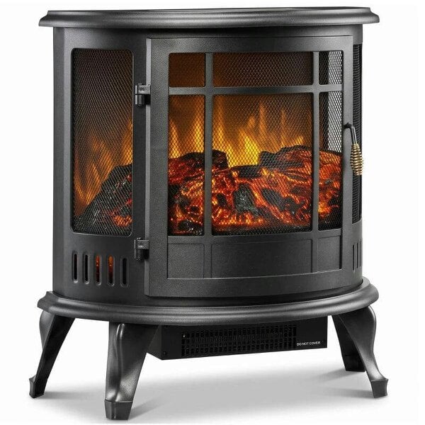 Electric Fireplace Stove, Freestanding Electric Fire Heater with Realistic LED Flame, 2000W, Black