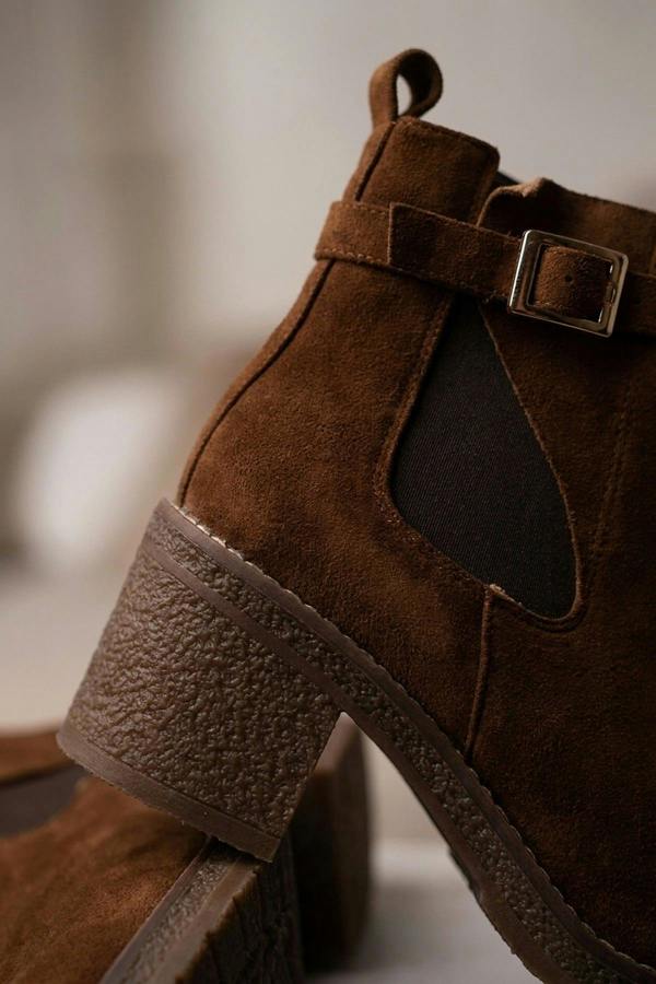 Saoirse Faux Suede Block Heel Boots - Camel