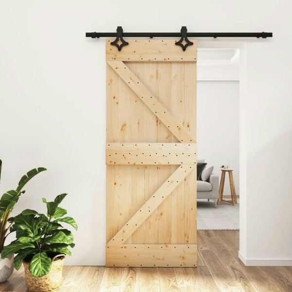 Berkfield Sliding Door with Hardware Set 85x210 cm Solid Wood Pine
