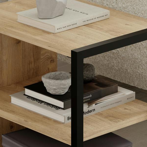 Decortie Modern Echo 3-Tier Sofa End Table, Single Small Side Table, Bedside Table with Metal Frame 30(W)x42(D)cm