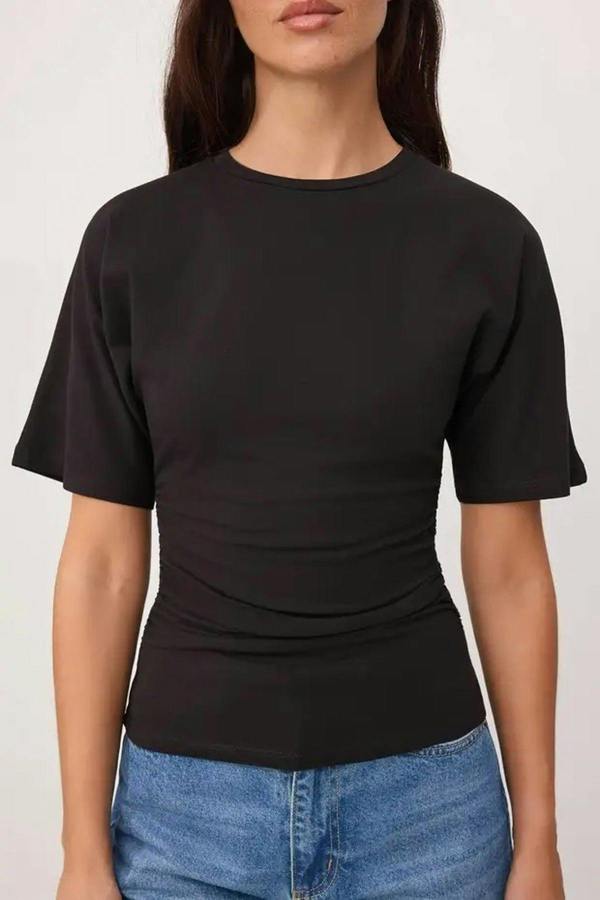 Wardrobe Essentials Fitted Short Sleeve Stretch Knit T-Shirt