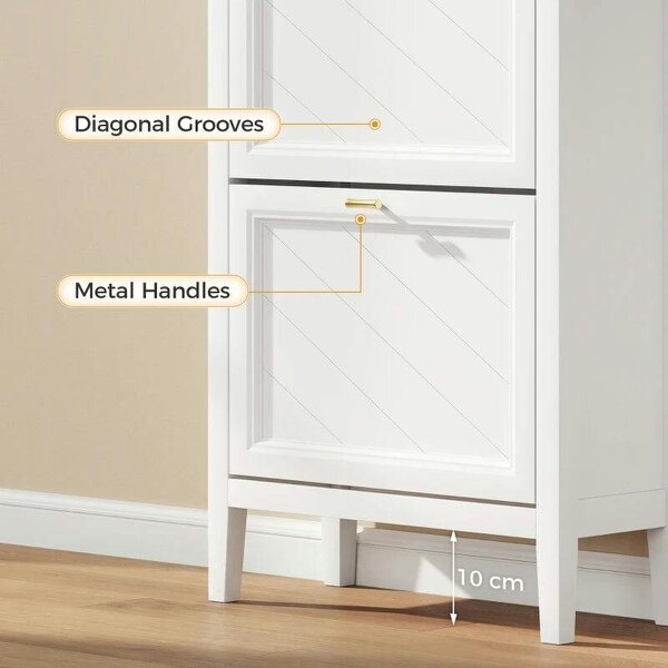 Shoe Cabinet with 3 Flip Drawers, Farmhouse Narrow Shoe Storage Cabinet with Adjustable Shelves, White