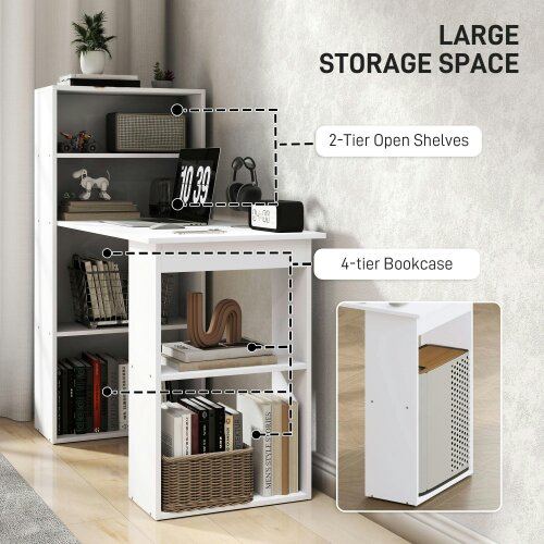 Wyld Haus Zire 120cm Wooden White Study Desk With 6 Tier Bookshelf Storage