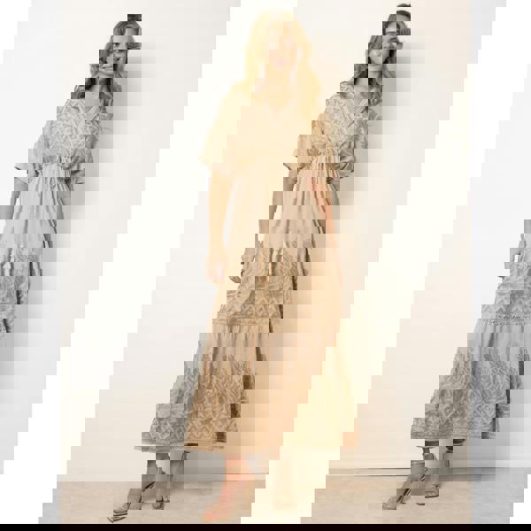 Blue Vanilla Metallic Embroidered Maxi Dress