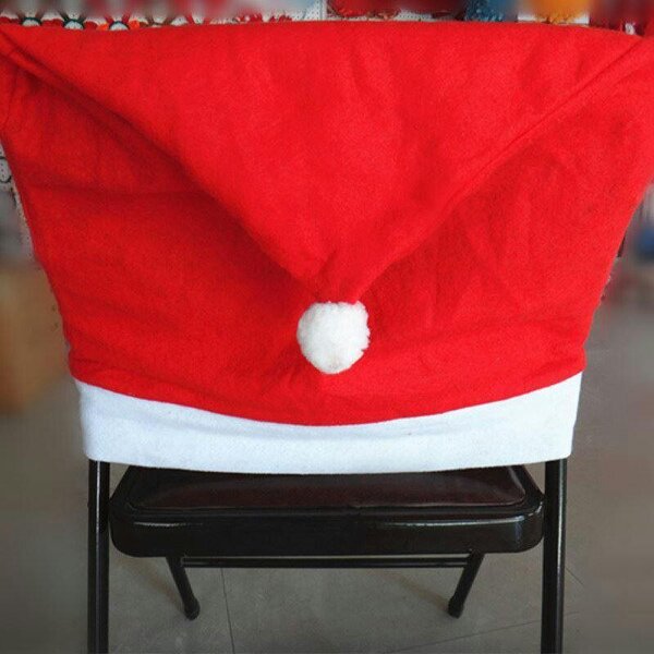 Shatchi 49cm Christmas Santa Hat Chair Covers, Red and White Felt Dining Seat Decorations, 100 Pack