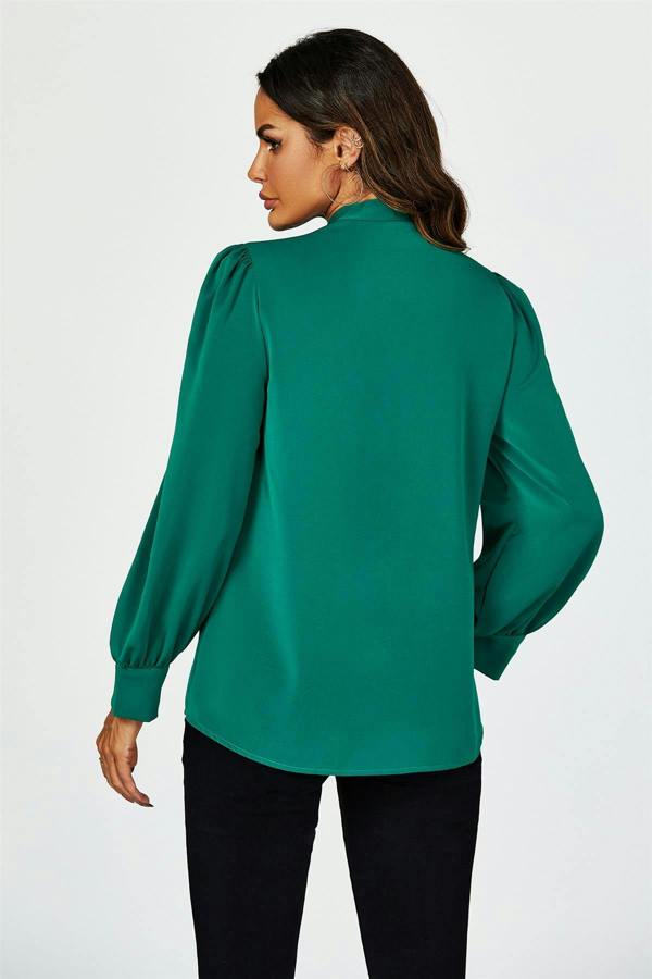 FS Collection Tie Detail long sleeve Blouse Top In Green