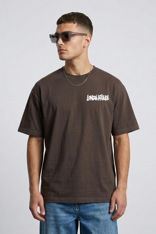 London Attitude Oversized Heavyweight City Graffiti Graphic T-Shirt