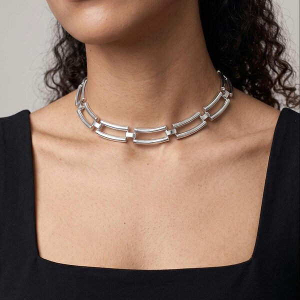 Uchi & Soto Shikaku Silver Rectangle Link Statement Necklace