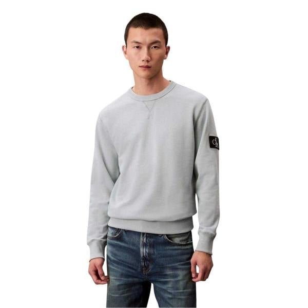 Calvin Klein Mens Badge Crew Neck Sweatshirt - Overcast Grey - 