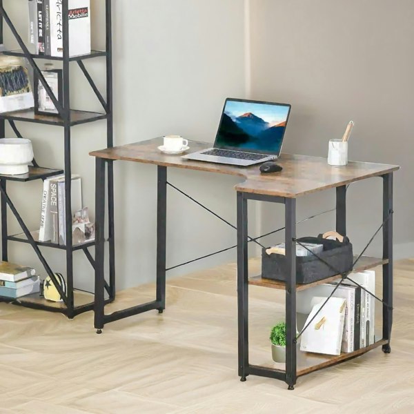 Rafaelo Mobilia Indusrial Computer Desk With 2 Shelves Rustic Brown