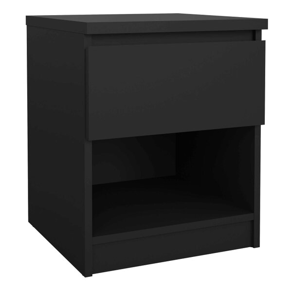 Wyld Haus Budapest Matt Black Wood Bedside Table 1 Drawer 1 Shelf