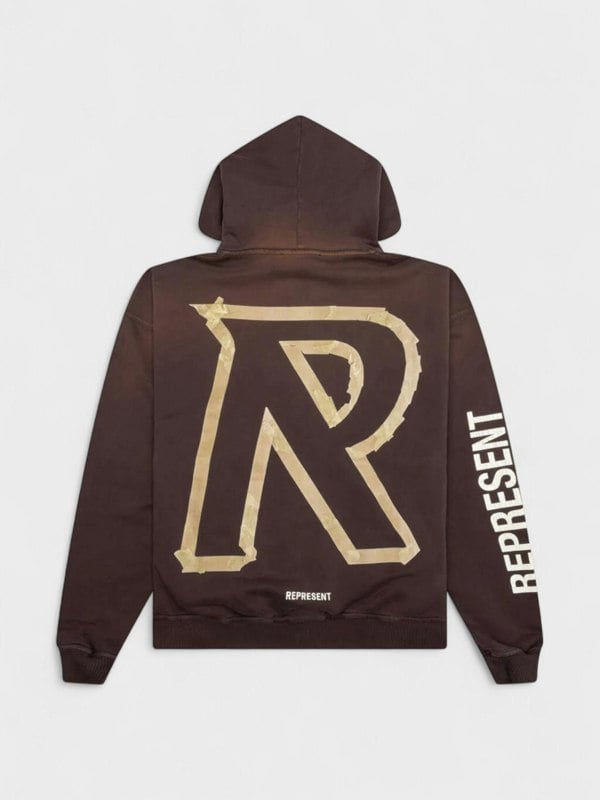 Represent Masking Tape Initial Zipped Hoodie Cedar Brown - Supplied FashionRepresent
