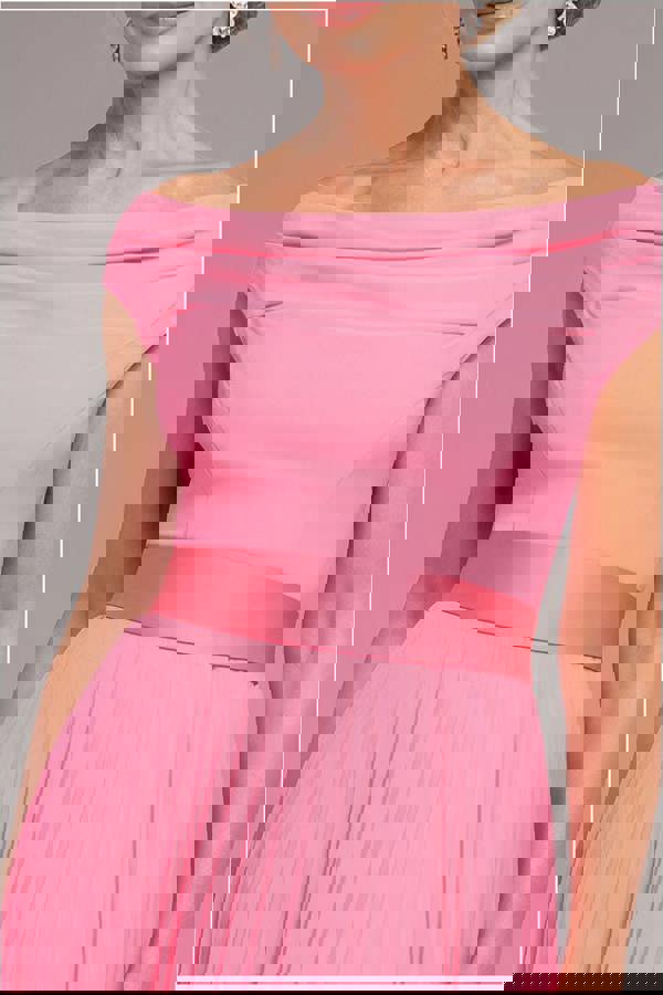 Cowl Neck Pleated A-Line Chiffon Midi Dress - Coral DR4501M