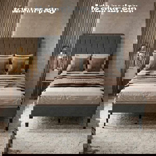 Levede Double Bed Frame with Adjustable Headboard Velvet Upholstered Dark Grey