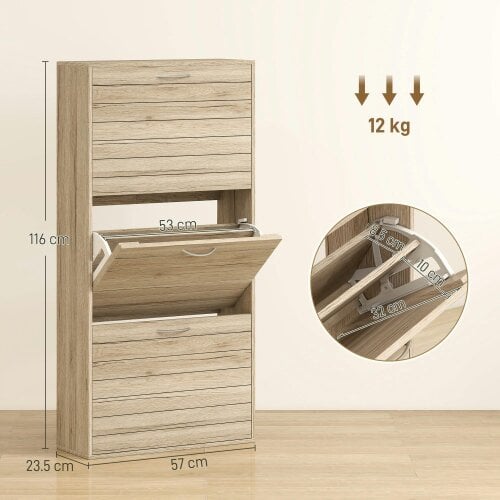 Wyld Haus Covara Wooden Brown Wood Effect 12 Pair Shoe Cabinet With Flip Drawers