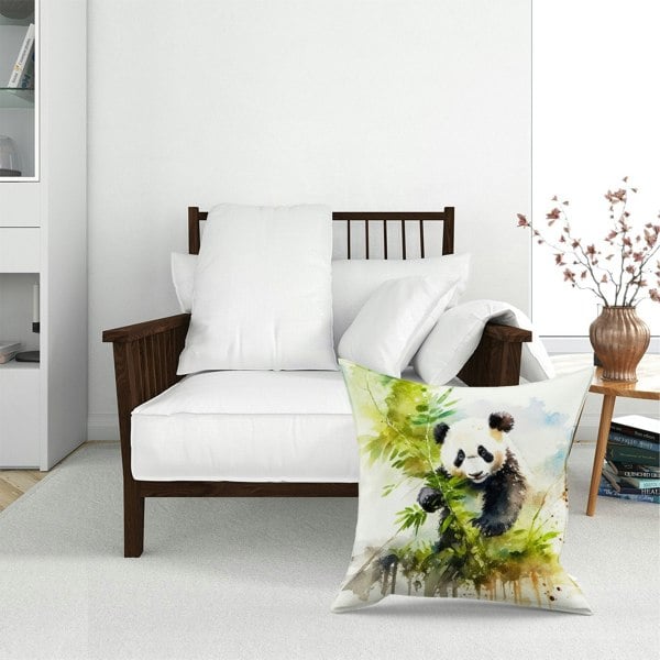 Warren Reed Panda Eating Bamboo Watercolour Floor Cushion