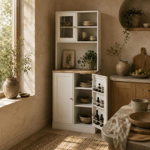 Wyld Haus Tabetti Wooden White 2 Part Kitchen Storage Cabinet