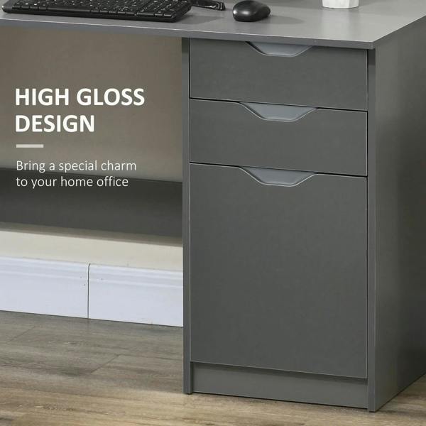 Grey high-gloss computer desk drawer unit with two stacked drawers