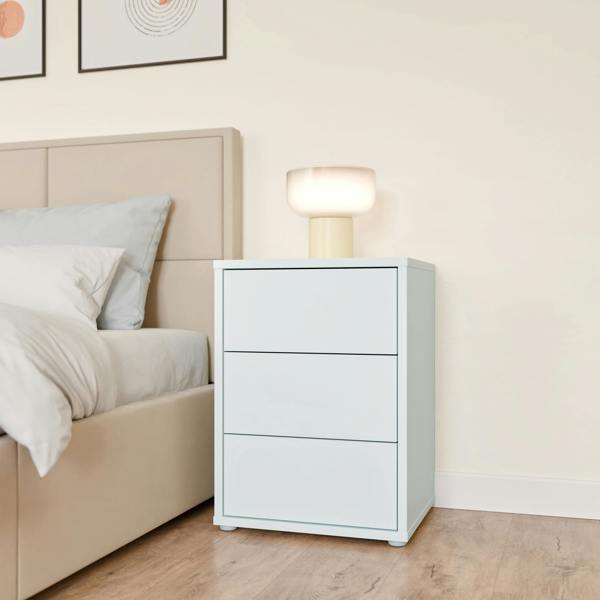 Furniture To Go Alice Springs Bedside Cabinet with 3 Drawers Push-to-Open in Light Grey