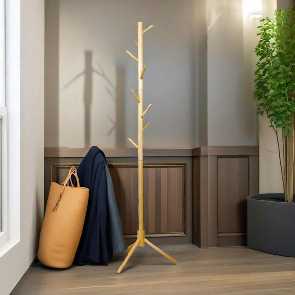 Rafaelo Mobilia Wooden Adjustable Coat Stand With 8 Hooks Brown