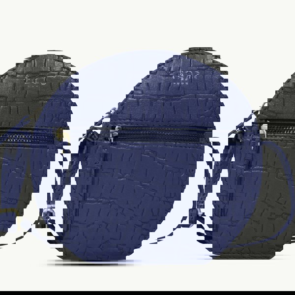 Assots London 'Jane' Navy Croc Leather Round Designer Crossbody Bag