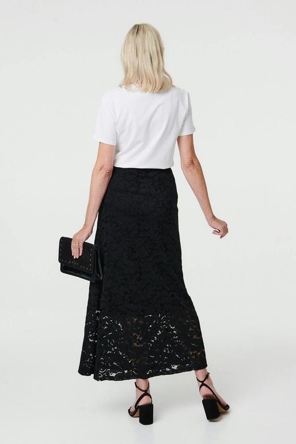 Black | Lace Texture Layer High Waist Maxi Skirt